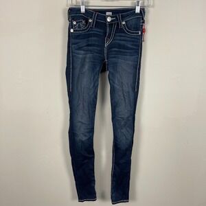 TRUE RELIGION Jeans Women's‎ Size 25 Blue Super Skinny WORLD TOUR Big T Stretch